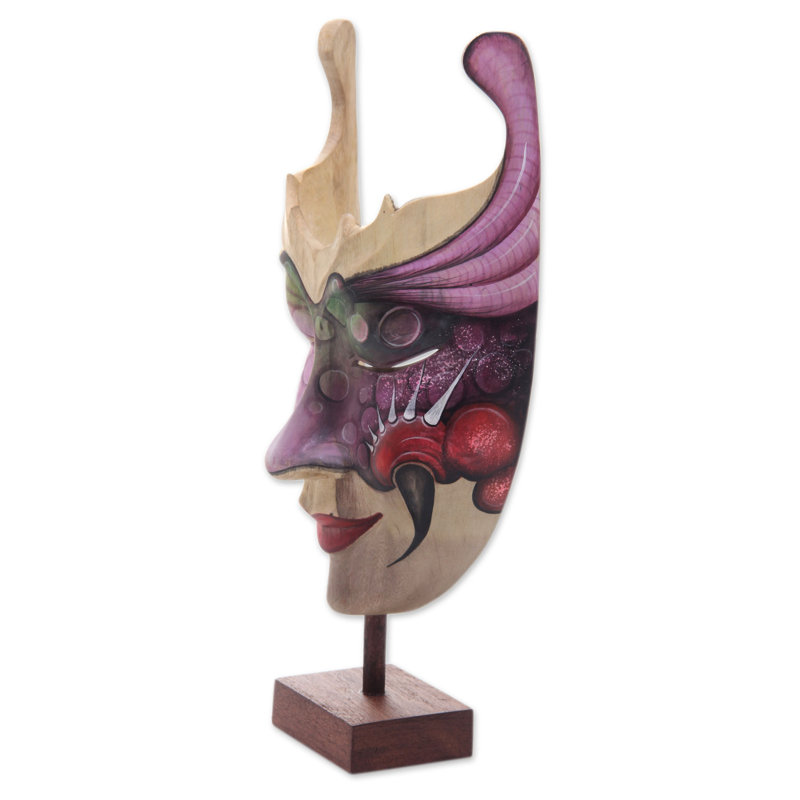 Gusti Ngurah Semarajaya Hand Painted Modern Balinese Mask and Stand