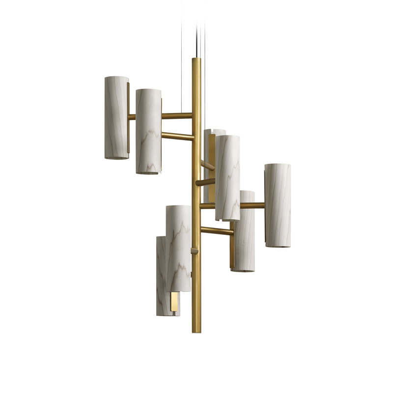 Note 8 - Light LED Chandelier, Gold, Natural Beech