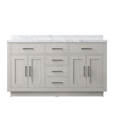 60 po L x P 22 po - Chêne blanc, marbre flottant, structure en bois massif, fermeture en douceur, ensemble de salle de bain 60 po 22 po entièrement assemblé