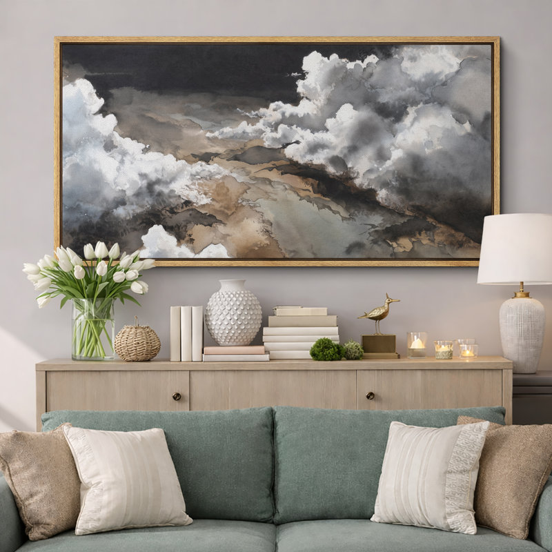 Dramatic Storm Cloud Sky Landscape Wall Decor Extra Large Pictures Framed Canvas Print Wall Art, H 30 po x l 60 po, Naturel