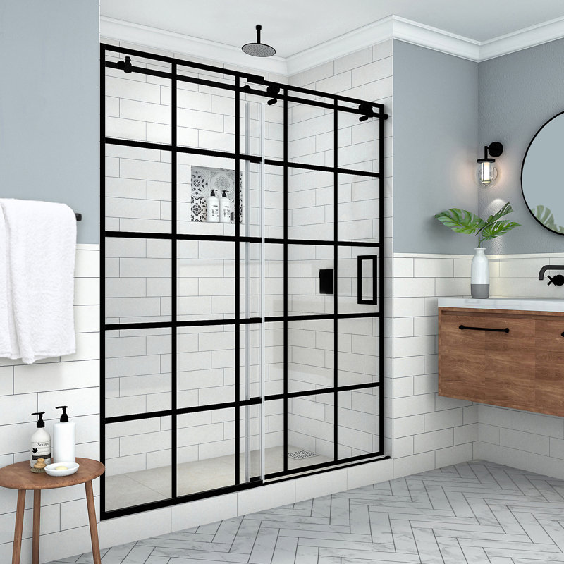 Porte de douche à porte coulissante simple sans cadre l 68 à 72 po x H 80 po Kamaya par EnduroShield, Ouverture à droite