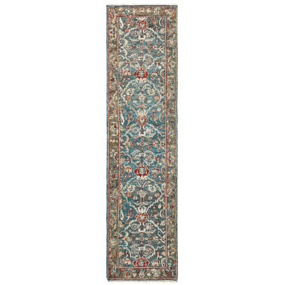 Hand Knotted Wool Area Rug in Blue