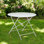 36" White Rounded Aluminum Folding Outdoor Dining Table with Umbrella Hole