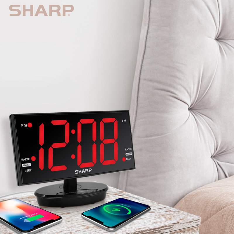 Sharp Digital LED Alarm Clock with Tilt and Swivel Display, Black