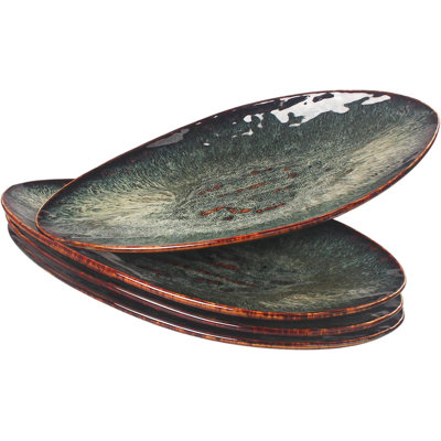 Ensemble de 4 assiettes à dîner en céramique, pour le pain, les pâtes, la salade, les sushis - pour micro-ondes, au four et au lave-vaisselle, glaçure noire durable et résistante aux égratignures