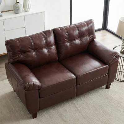 59" Modern Faux Leather Loveseat Couch - Solid Wood Frame, Storage & Oversized Armrests, Breathable PU Sofa