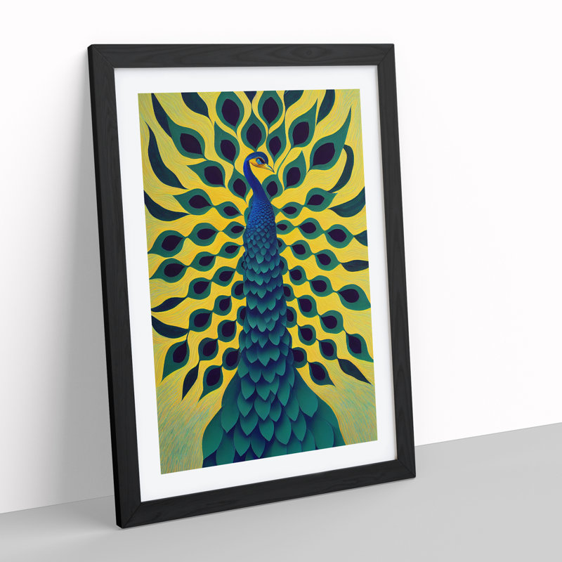 Peacock Abstract No.5 - Single Picture Frame Print, Black Framed, 64cm H x 46cm W x 2cm D