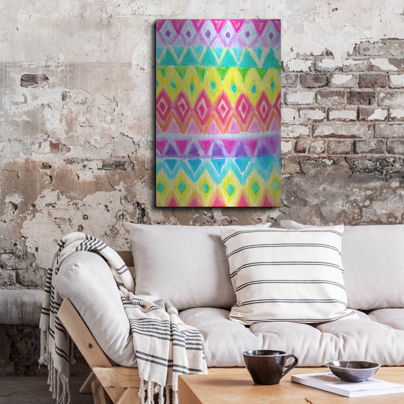 Art mural en métal Red Barrel Studio® «Watercolor Rainbow Rows» par Hello Angel, H 36 po x l 24 po