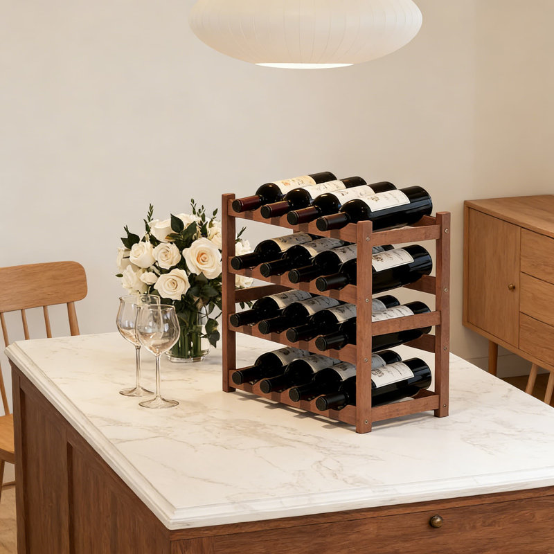 Étagère à vin en bambou sur pied pour armoire à vin, organisateur de support de bouteille de vin à 4 niveaux pour la cuisine, le garde-manger et la salle à manger