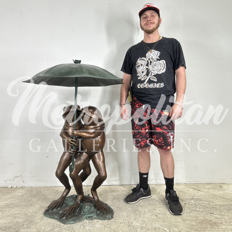 Bronze Two Frogs holding Umbrella Fountain Sculpture