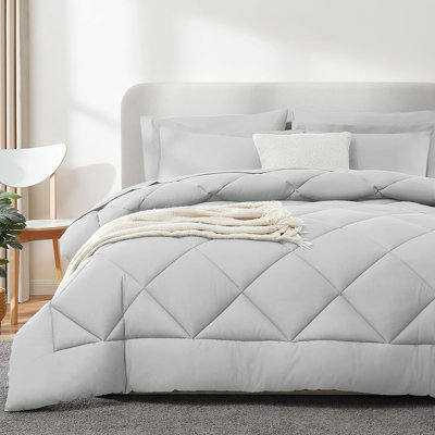 Ensemble d'édredon 7 pièces en microfibre, lit toutes saisons dans un sac - gris clair, grand