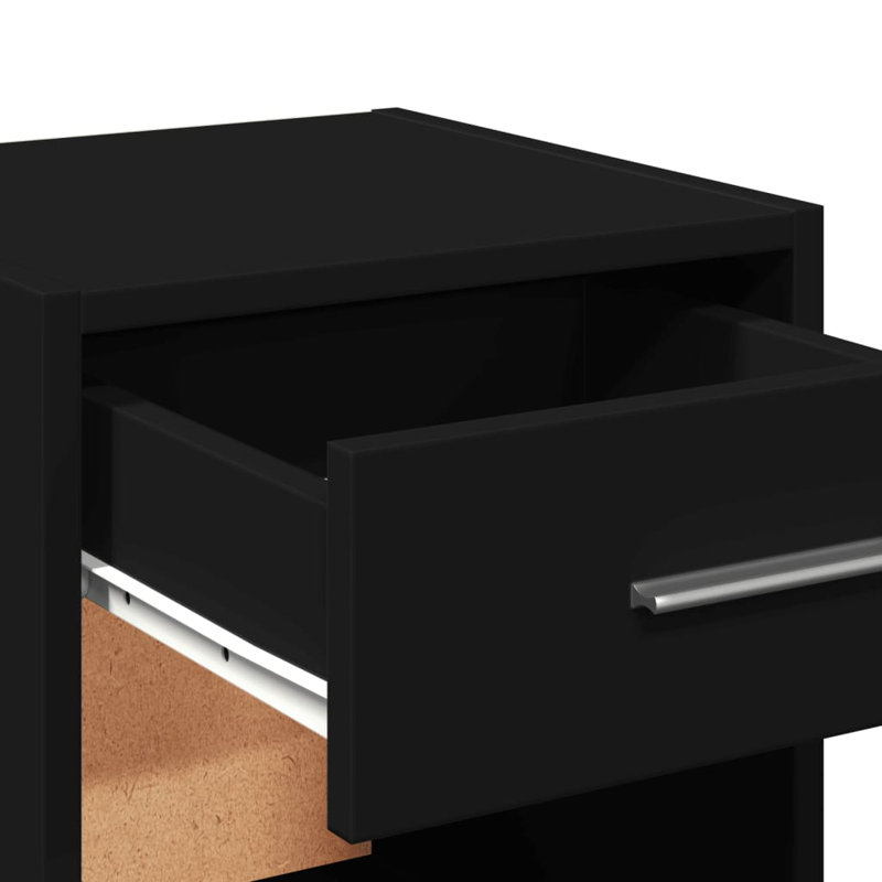 35cm W Manufactured Wood Bedside Table, Black, Set of 2