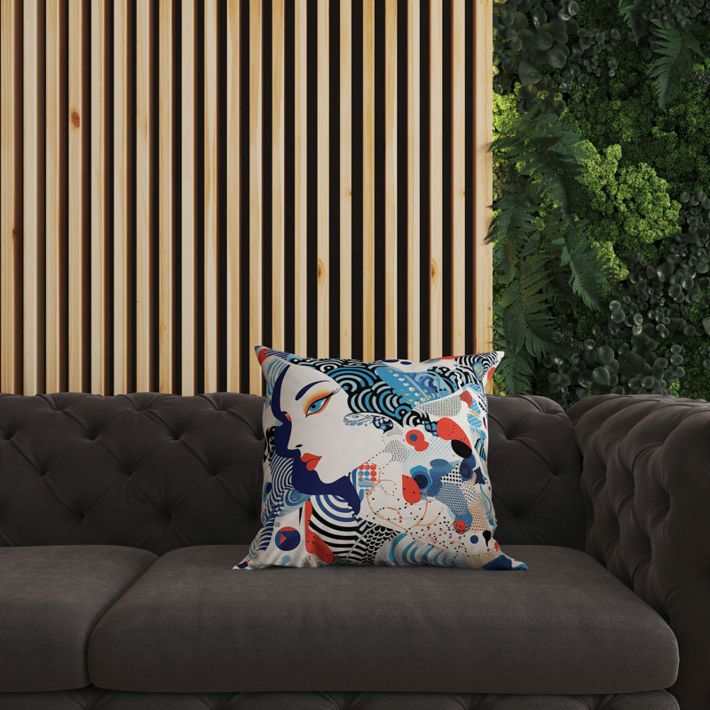Oreiller réversible intérieur / extérieur Modern Magic, H 16 po x l 16 po, Bleu / rouge géométrique