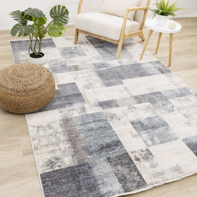 Charlisha Cream Geometric Polyester Living Room Carpet