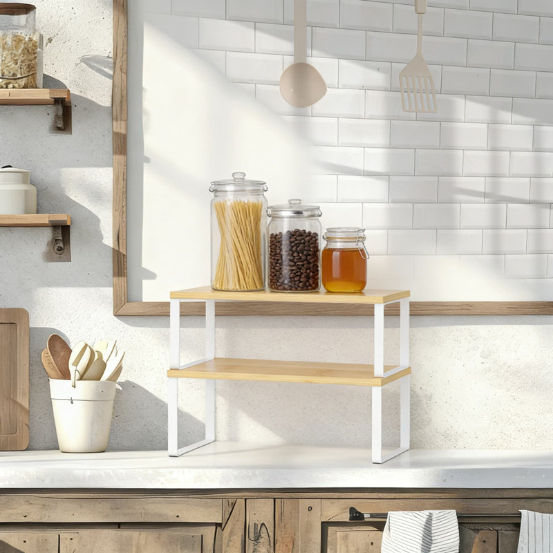 Ensemble de tablettes de rangement empilables et extensibles, support de rangement en bois et métal pour comptoir, garde-manger et armoire, conception peu encombrante pour les épices et les canettes