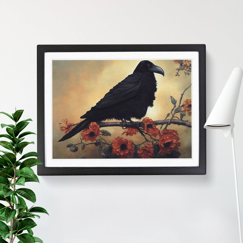 Magnetic Raven Bird - Framed Print, Black, 46cm H x 64cm W x 2cm D
