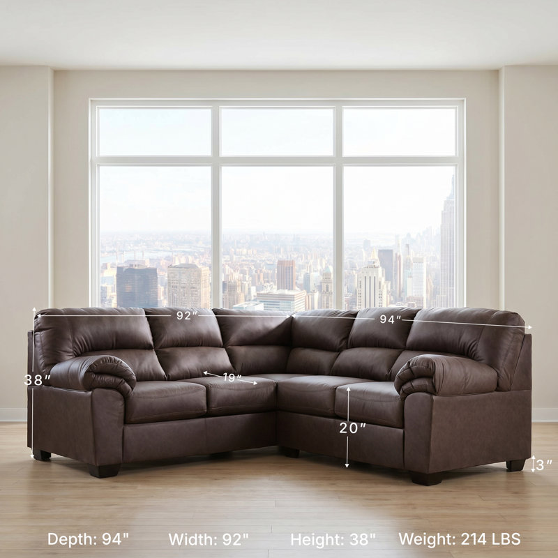 Skandar 2-Piece Sectional, 38" H x 92" W x 94" D, Coffee Faux Leather
