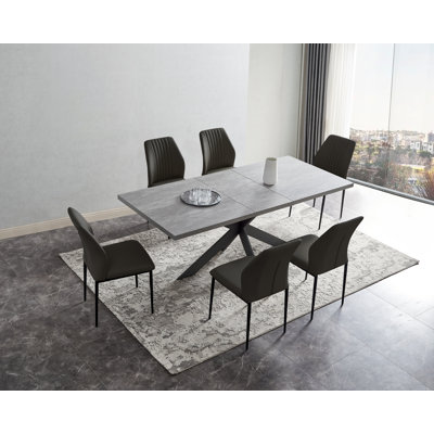 Modern Kitchen Dining Set, Extendable Dining Table with Upholstered Dining Chairs