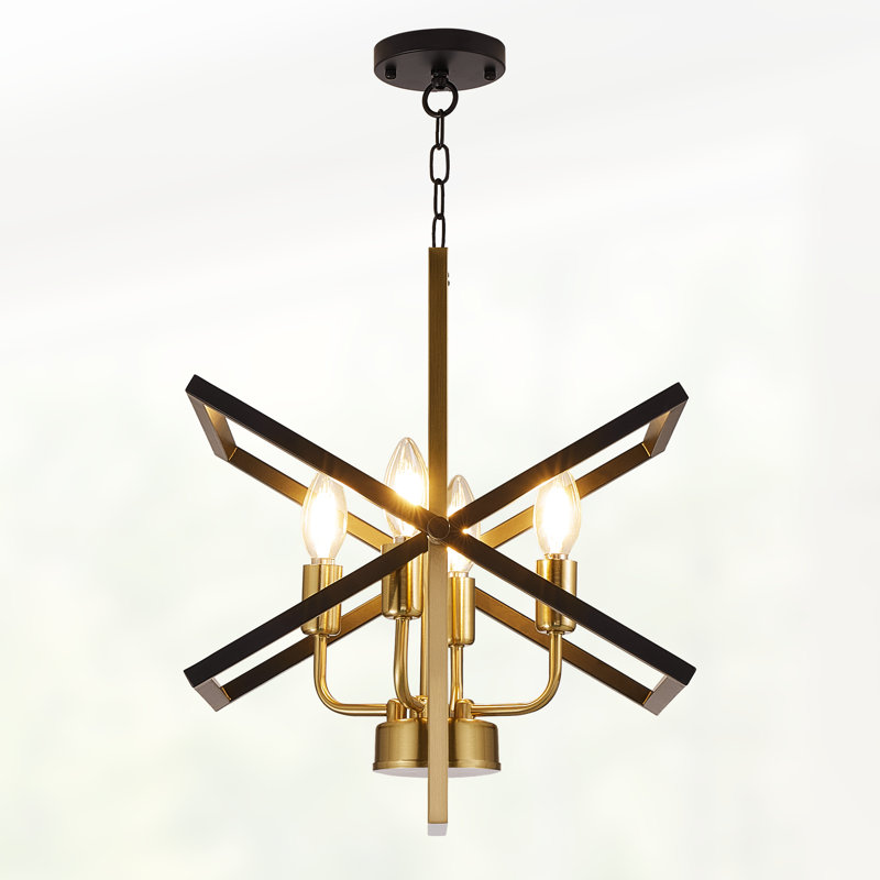 4 - Light Dimmable Geometric Chandelier, Matte Black/Gold