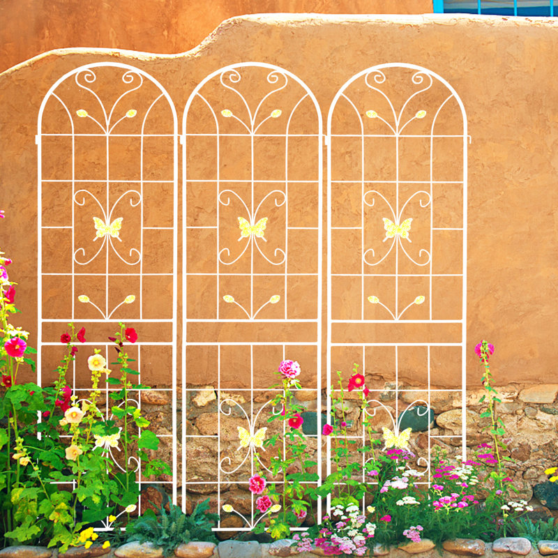 Paquet de 4, treillis blanc crème 86,7 po x 19,7 po en métal antirouille pour jardin Factors