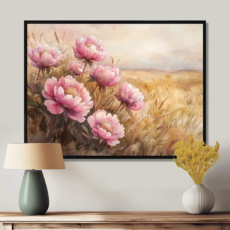 Pivoines par The Open Prairie I - Pivoines, reproductions encadrées, H 12 po x l 20 po, Noir