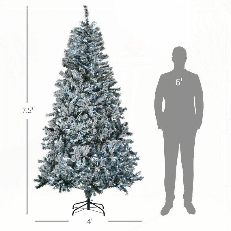 7.5' Flocked Artificial Christmas Tree, Green , 7.5' H , Pre-Lit