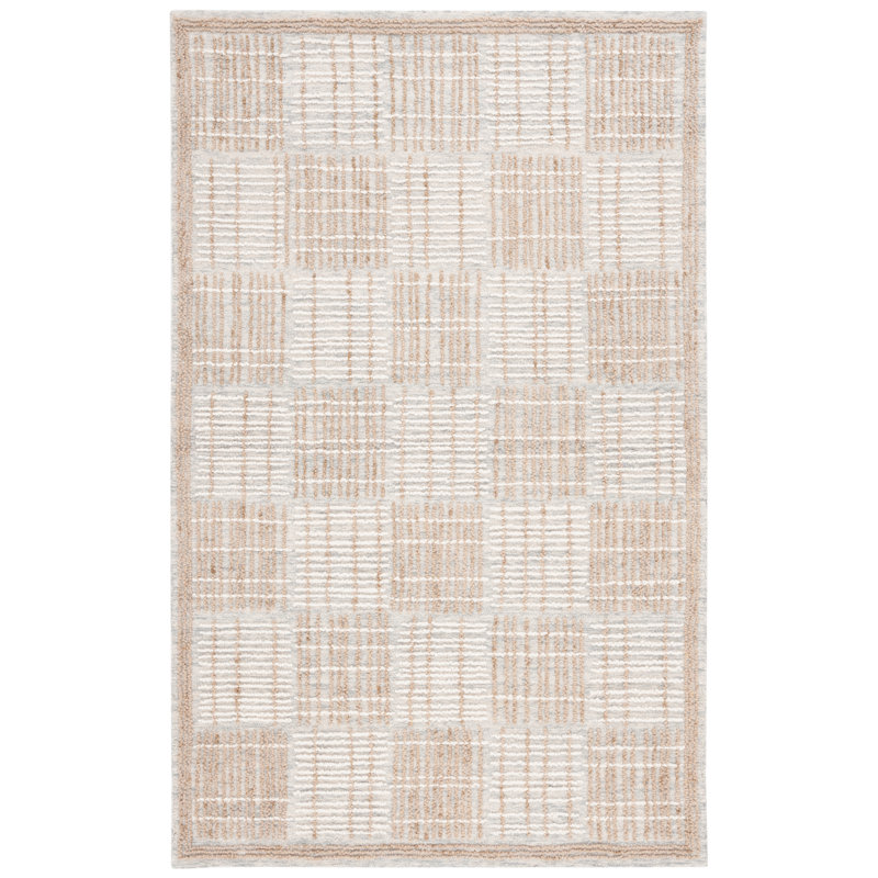Briggett Abstract Hand Tufted Wool Cotton Geometric Rug in Sage/Taupe, Rectangle 5' x 8'