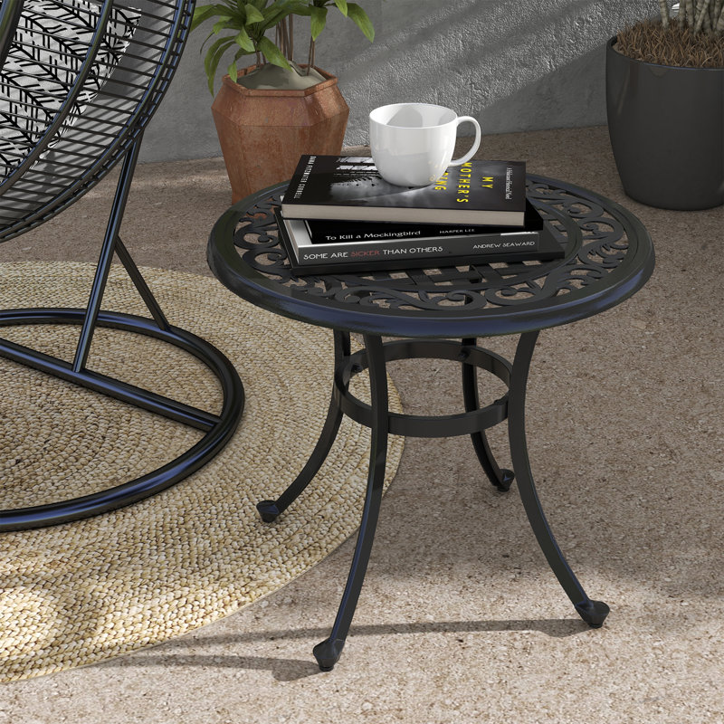 Table de patio, table d'appoint avec cadre en aluminium pour le jardin, noir