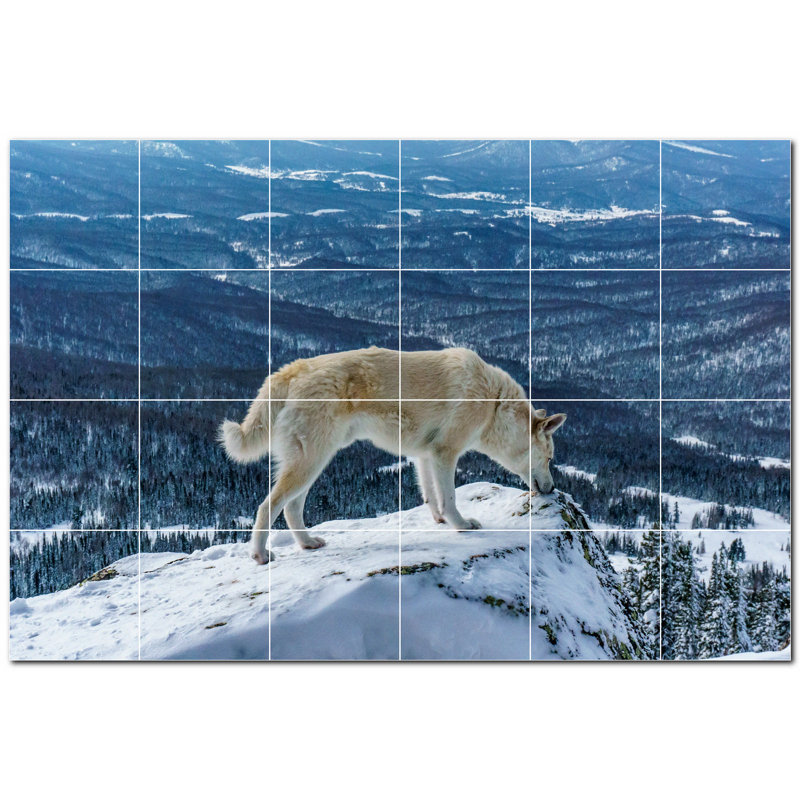 Murale en céramique satinée photo loup 6 po x 6 po