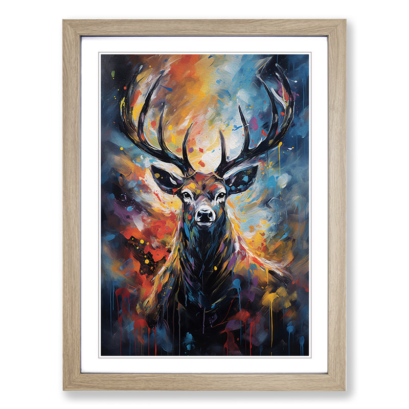 Deer Framed Print, 34cm H x 25cm W, Oak Framed
