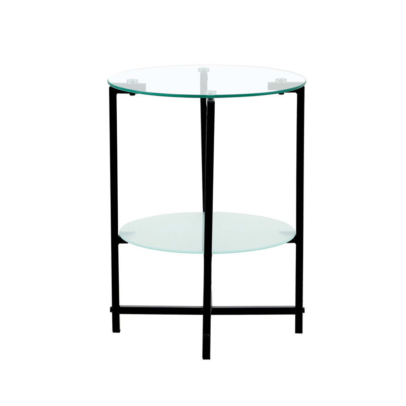 Ixchell Glass Top End Table, Black/Clear