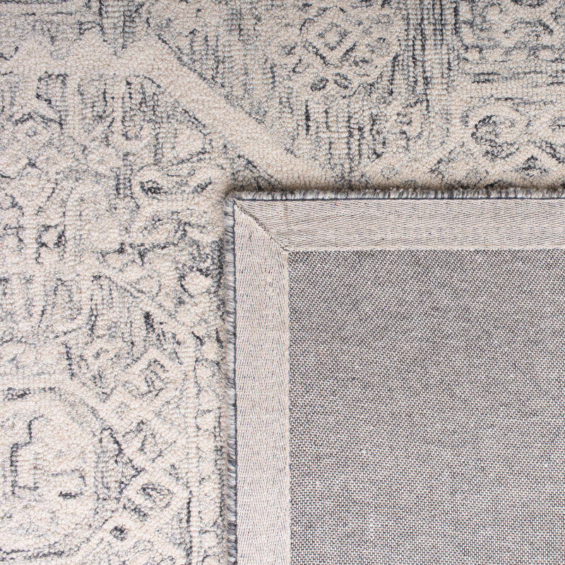 Gace Oriental Handmade Tufted Wool Grey/Cream Area Rug, Rectangle 4' x 6'
