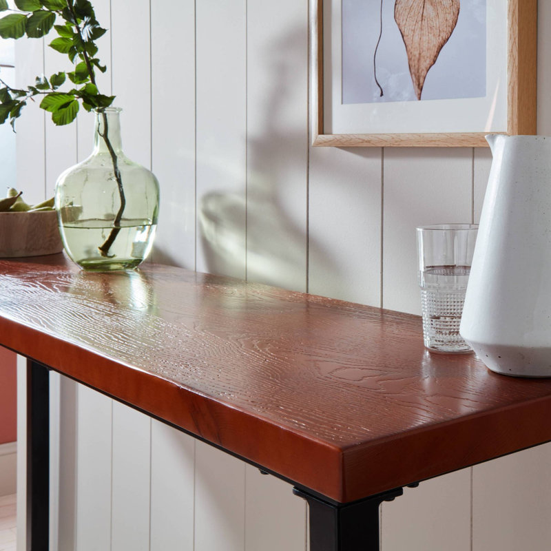 Delwood Pine Rectangular Wood Top Dining Table with Steel Base