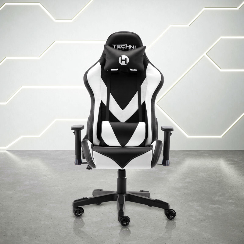 Fauteuil de jeu blanc PC Office, Blanc/Noir