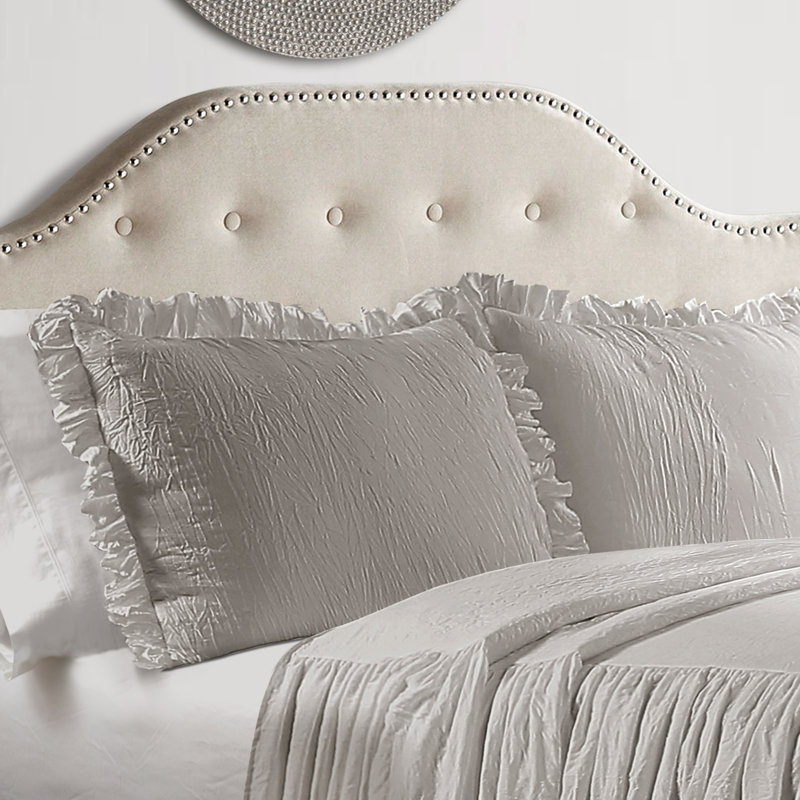 Elegant Gray Microfiber Queen Bedspread Set with Ruffle Detail