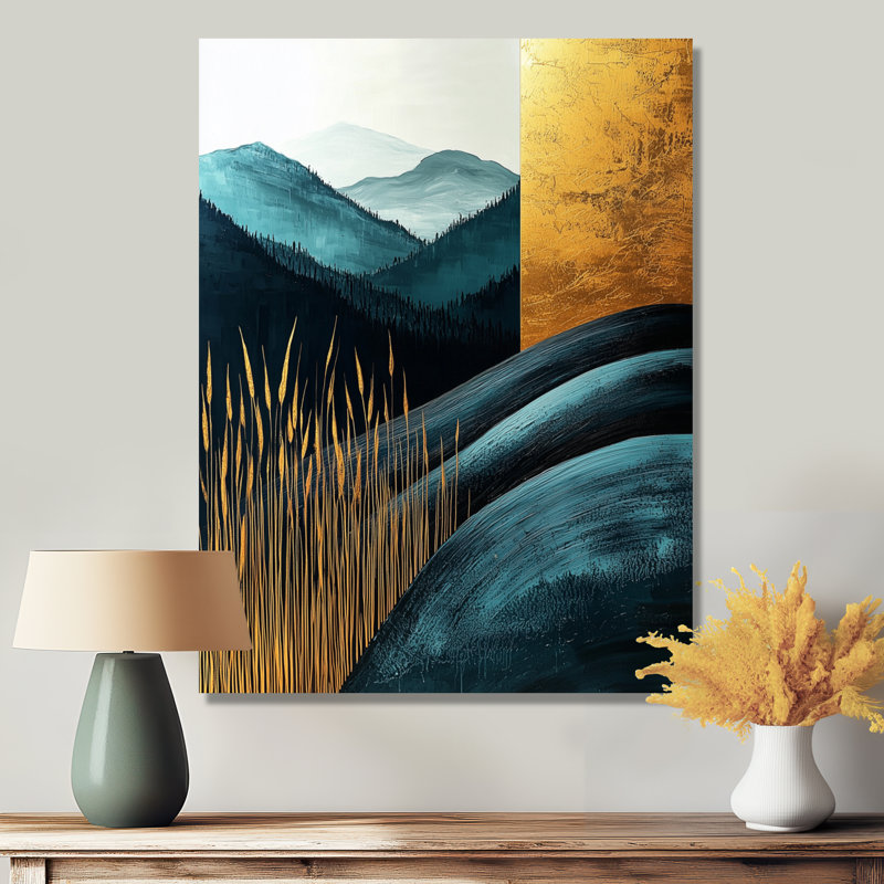 Décoration murale en métal Quiet Bold Mountain In Emerald Gold Harmony III - Mountains, H 40 po x l 30 po
