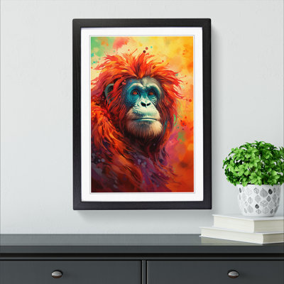 Orangutan Colour Field - Single Picture Frame Print on Wood