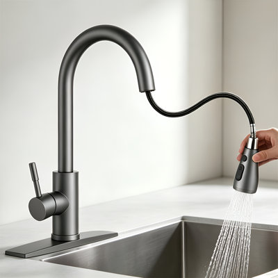 Robinet de cuisine monocommande à bec haut extractible en acier inoxydable