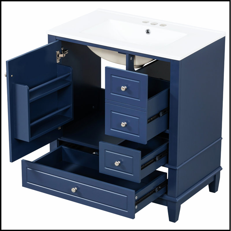 Meuble-lavabo autoportant de 30 pouces avec lavabo en céramique ultrabrillant, porte à fermeture en douceur et grand espace de rangement