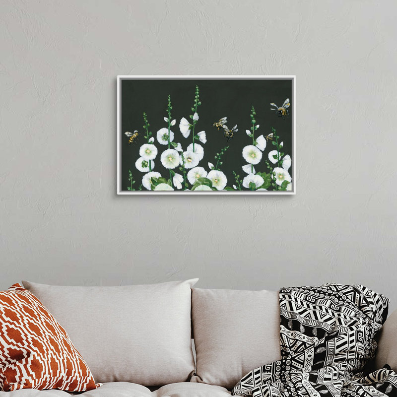 Abeilles - reproduction d'art sur toile, Cadre blanc, H 22 po x l 32 po x P 1,75po