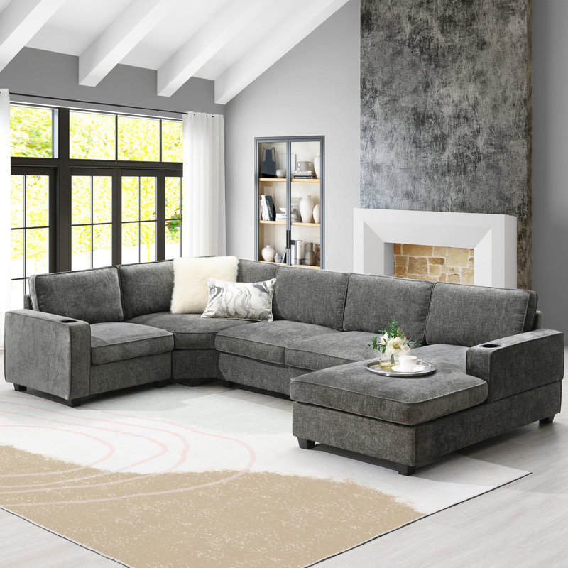 Canapé modulaire confortable en U en chenille, design moderne pour le divertissement à domicile