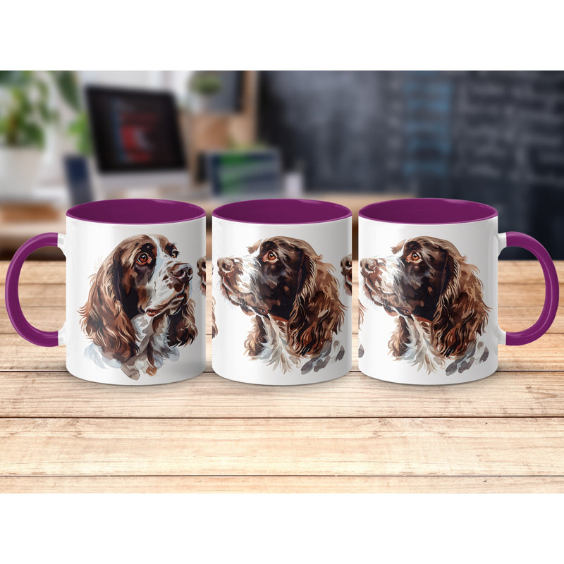 Springer Spaniel Watercolor Design 11oz Coffee Mug, Purple, 3
