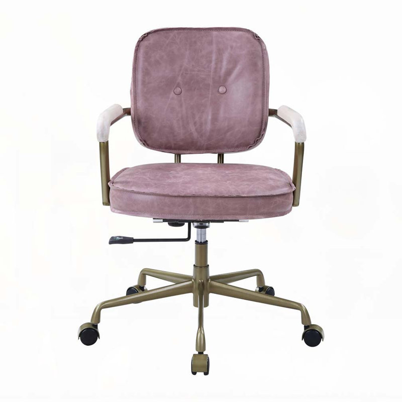 Siecross Pink Top Grain Leather Office Chair, Pink