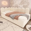 Lit de jour simple rembourré en velours avec lit escamotable, canapé-lit pour invités, structure à lattes en métal, lit simple, beige (sans matelas)-1653045107