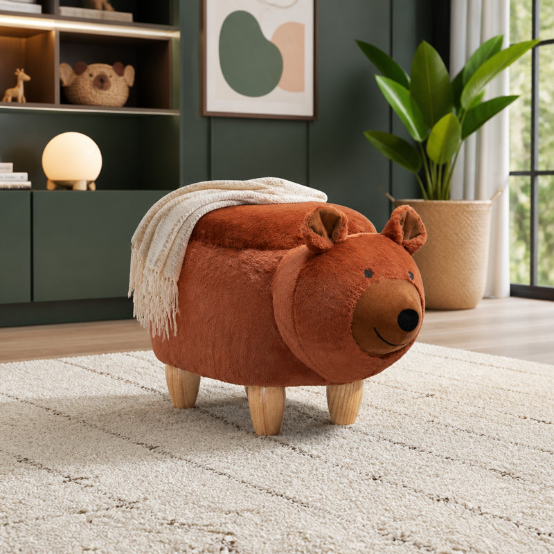 Upholstered Faux Fur Footstool
