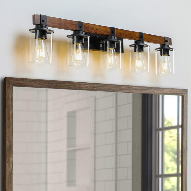 Miroir de salle de bain rustique rustique, 5 lumières, H 5 po x l 34 po x P 8 po