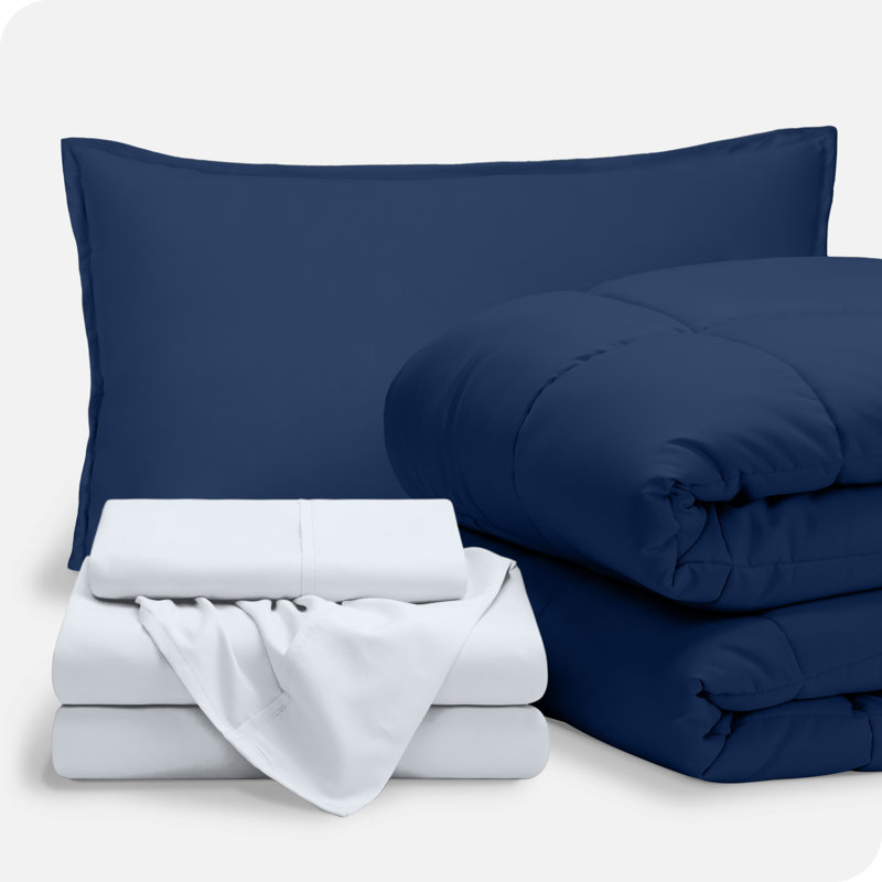 Modern & Contemporary Comforter, Dark Blue/White, Twin Comforter + Pillowcases