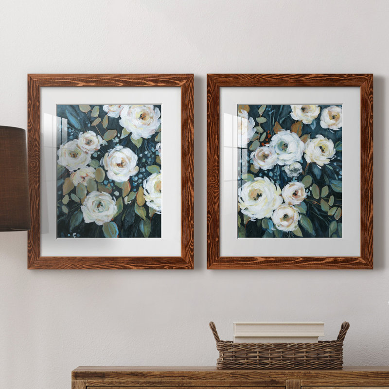 Moonlit Garden II - ensemble de 2 reproductions d'art, H 20 po x l 17 po x P 1 po, Papier avec cadre érable, Blanc