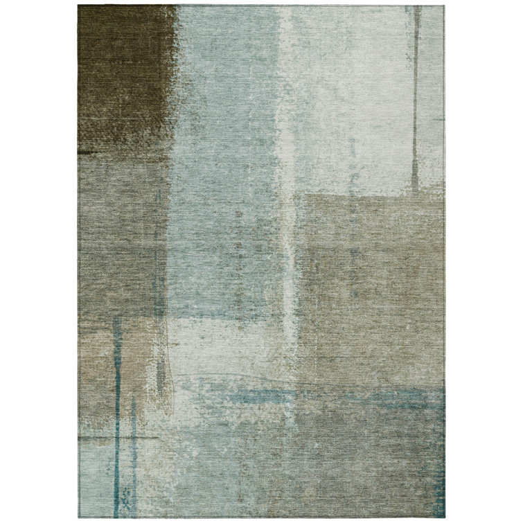 Machine Washable Indoor/Outdoor Xhevrie Seafoam Rug