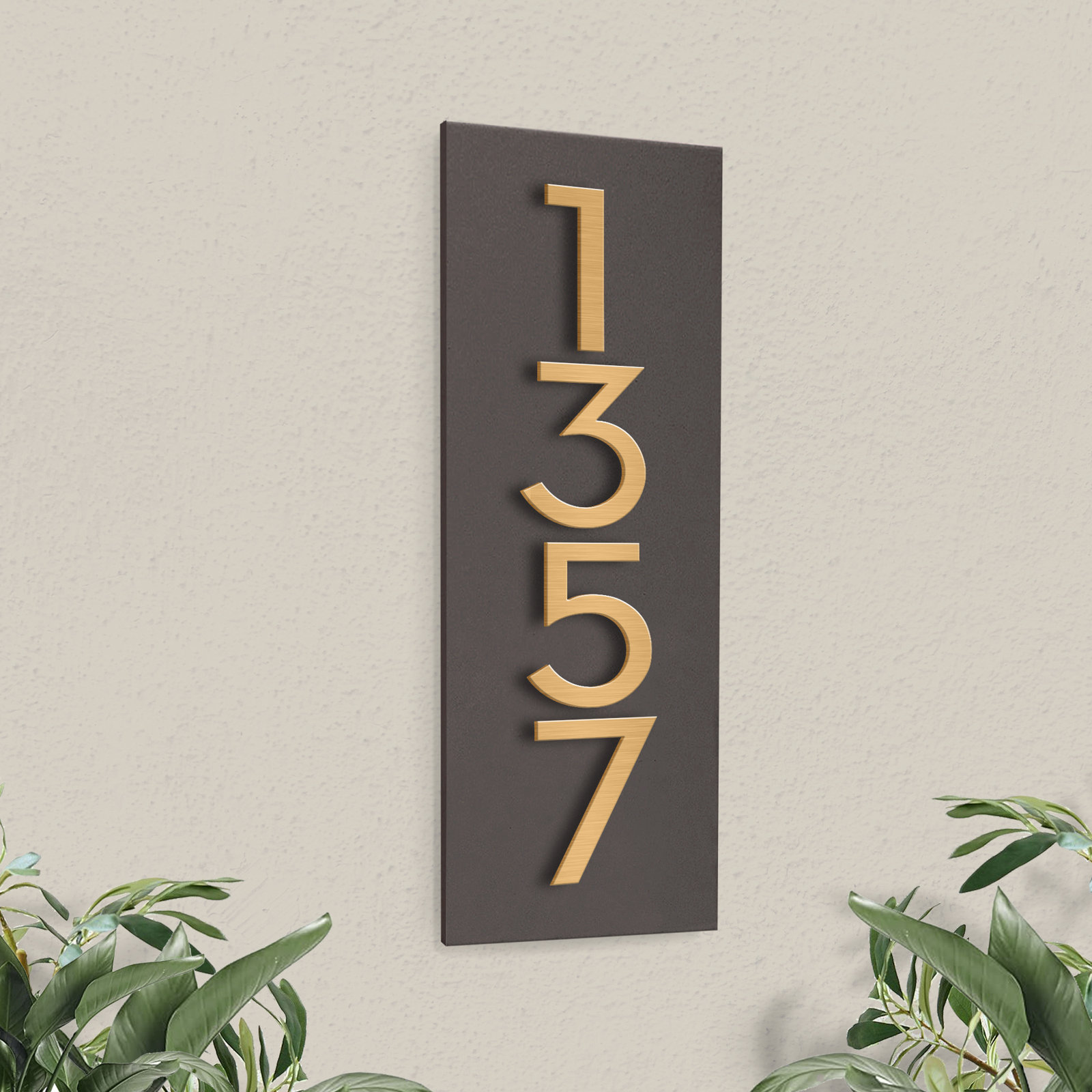Wall Address Plaque, Brass, Yes, Brown